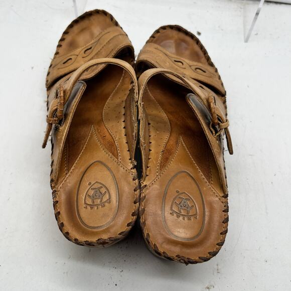 Ariat Sandals Womens 9 Tan Light Brown Leather Heeled Buckle Strap Slide - Picture 6 of 9